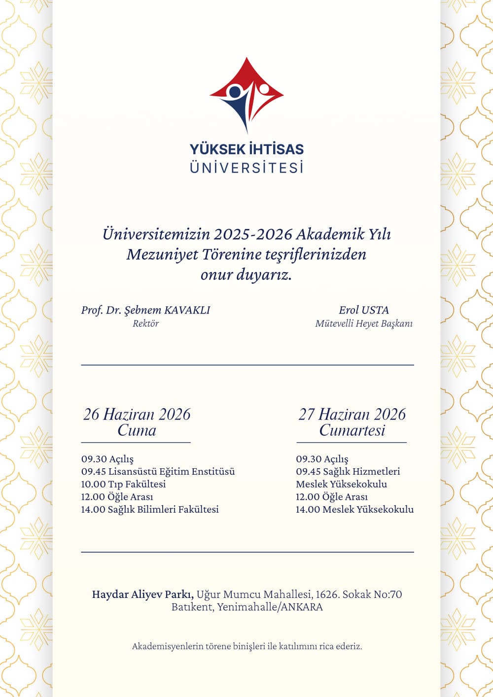 2025 - 2026 Eğitim - Öğretim Yılı Mezuniyet Töreni Haydar Aliyev Parkında Gerçekleşecek