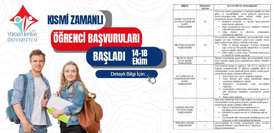 Kısmi Zamanlı Öğrenci Başvuruları Başladı